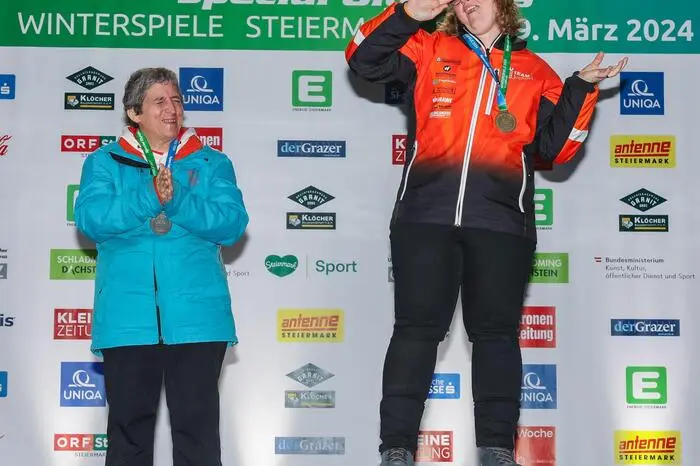 SCHLADMING,AUSTRIA,16.MAR.24 - SPECIAL OLYMPICS - National Winter Games 2024, award ceremony. Image shows athletes. Keywords: medals.
Photo: GEPA pictures/ Harald Steiner