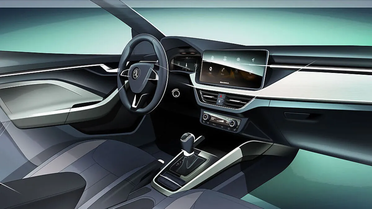 Skizzen des Interieurs des Skoda Scala