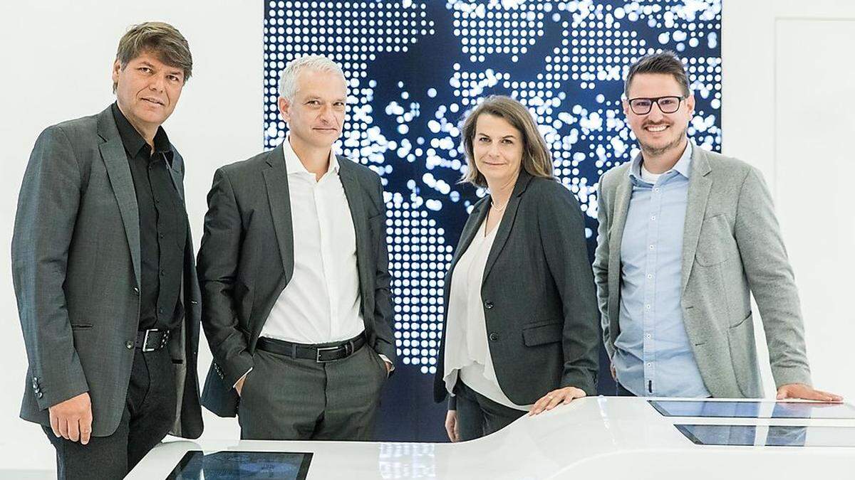 Die Diskussionsrunde im Styria Media Center in Graz: von links Martin Maitz (Institut für Innovation), Christian Wind (Gema Austria), Angelika Weber (Axtesys) und Andreas Rössl (SES imagotag)