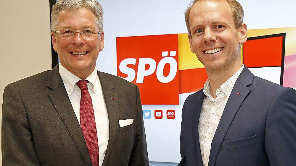 Kärntens Landeshauptmann Peter Kaiser mit dem neuen SPÖ-Landesgeschäftsführer Andreas Sucher