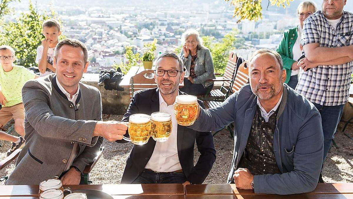 Inoffizieller Wahlkampfauftakt der Grazer FPÖ: Armin Sippel, Herbert Kickl, Mario Eustacchio