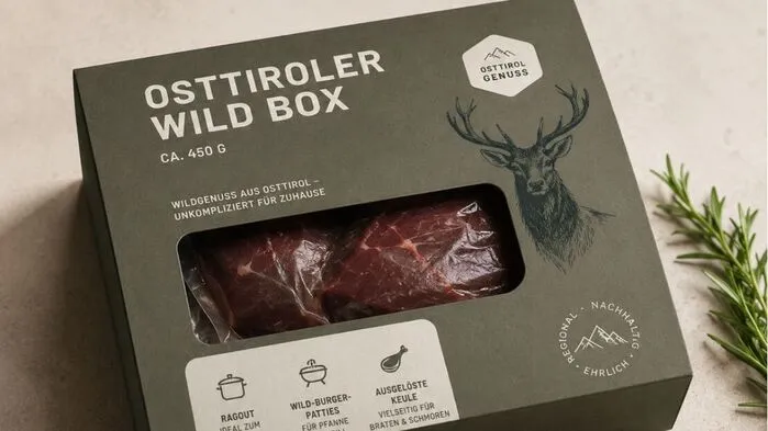 Eine Essensbox mit Wildfleisch gefüllt