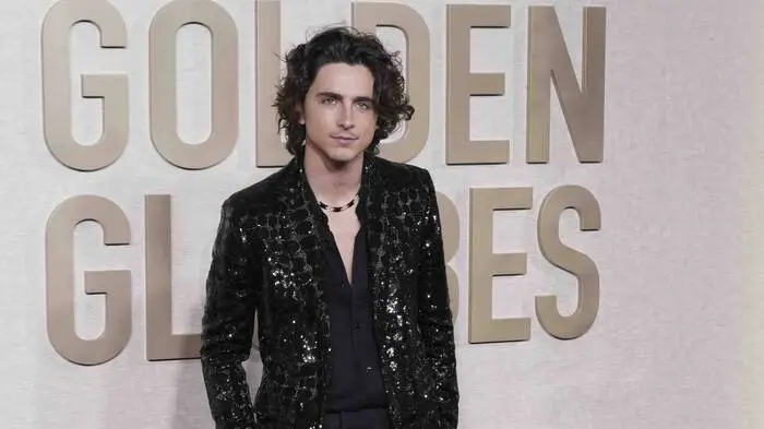 Timothée Chalamet setzt auf einen schwarzen Glitzer-Anzug