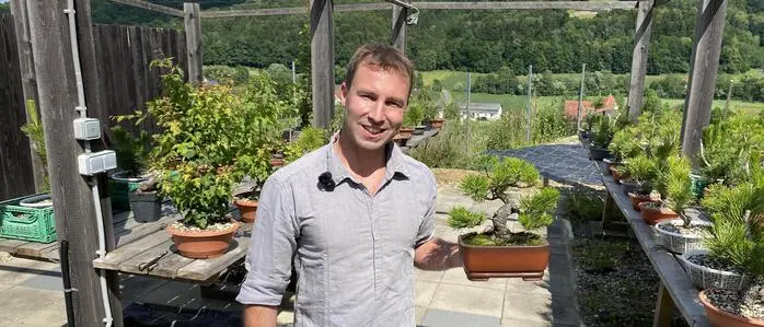 In St. Stefan im Rosental zieht Stefan Aichholzer seine Bonsais im Garten eines ehemaligen Bauernhofes