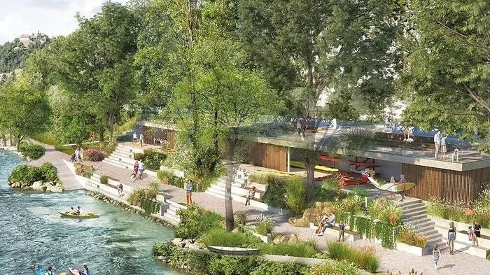 Das alte, desolate Bootshaus auf Höhe Andreas-Hofer-Platz wird einem neuen Stadtbootshaus weichen. Das Dach wird vom Marburger Kai aus zugänglich sein und damit gleichzeitig als eine Art Mur-Balkon dienen. Die Kosten: 1,44 Millionen Euro. Baubeginn soll 2020 sein, die Eröffnung ist für 2021/22 geplant.