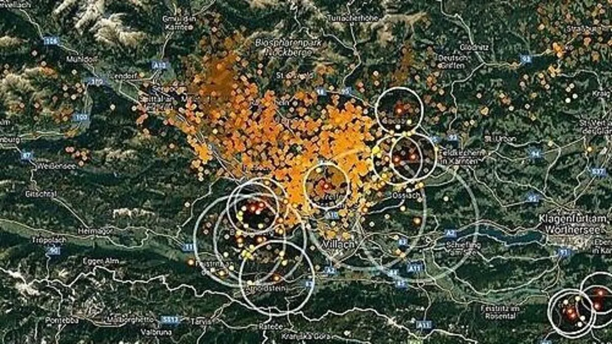 Die aktuellen Blitzschläge in Kärnten