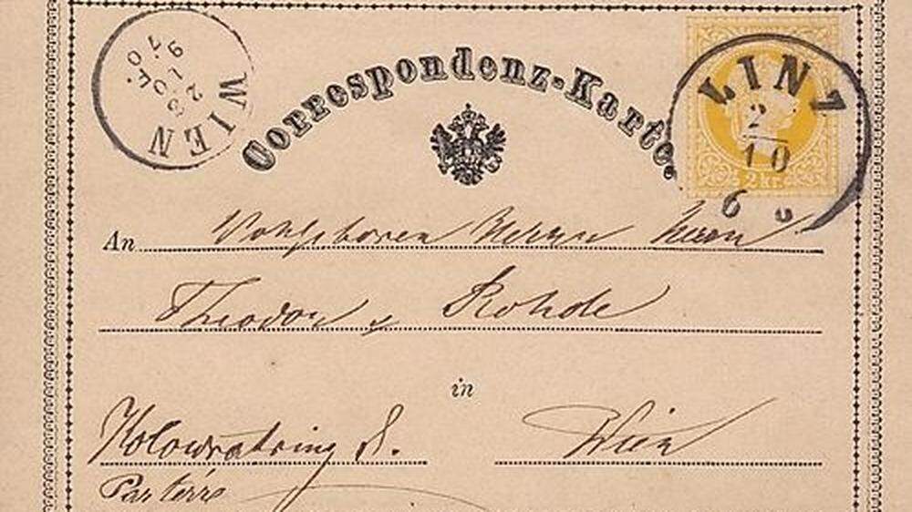 Exemplar der ersten österreichischen Correspondenzkarten der Welt mit Doppeladler-Wappen