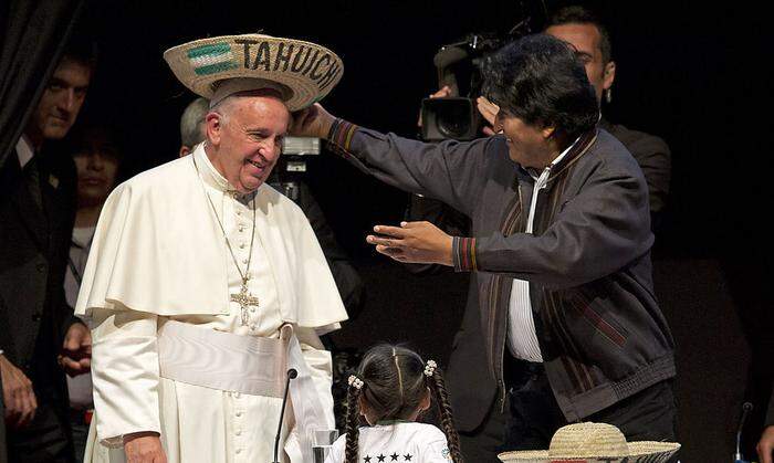 Papst Franziskus mit Boliviens Präsident Evo Morales