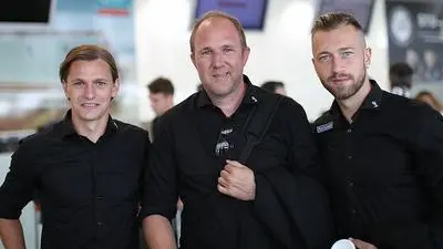 GRAZ,AUSTRIA, 24.JUL.18 - SOCCER- UEFA Champions League, Ajax Amsterdam vs Sturm Graz, preview. Image shows Stefan Hierlaender, sporting director Guenter Kreissl and Peter Zulj (Sturm).
Photo: GEPA pictures/ Christian Walgram