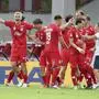 KAPFENBERG,AUSTRIA,09.AUG.24 - SOCCER - ADMIRAL 2. Liga, Kapfenberger SV 1919 vs Floridsdorfer AC Wien. Image shows the rejoicing of Alexander Hofleitner, Marc Helleparth and Florian Harald Prohart with the team..
Photo: GEPA pictures/ Wolfgang Grebien