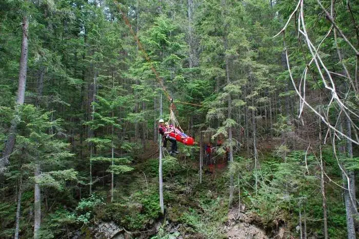 Die  verschiedenen Schluchtenbergemethoden des Bergrettungsdienst wurden aufgebaut und geübt.
