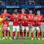 Austria's players pose for the team photo prior to the friendly football match between Slovakia and Austria in Bratislava, Slovakia, on March 23, 2024: (first row, L-R): Austria's goalkeeper Patrick Pentz, Austria's defender Philipp Mwene, Austria's forward Marcel Sabitzer, Austria's defender Stefan Lainer, Austria's midfielder Konrad Laimer and Austria's midfielder Christoph Baumgartner; (row behind, L-R): Austria's forward Michael Gregoritsch, Austria's defender Kevin Danso, Austria's defender Leopold Querfeld, Austria's midfielder Florian Grillitsch and Austria's midfielder Nicolas Seiwald. (Photo by TOMAS BENEDIKOVIC / AFP)