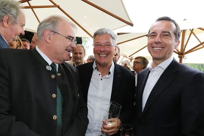 Justizminister Wolfgang Brandstetter, Kärntens Landeshauptmann Peter Kaiser und Bundeskanzler Christian Kern