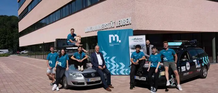 Das Montan Rallye Team mit Rektor Peter Moser und Vizerektor Thomas Prohaska