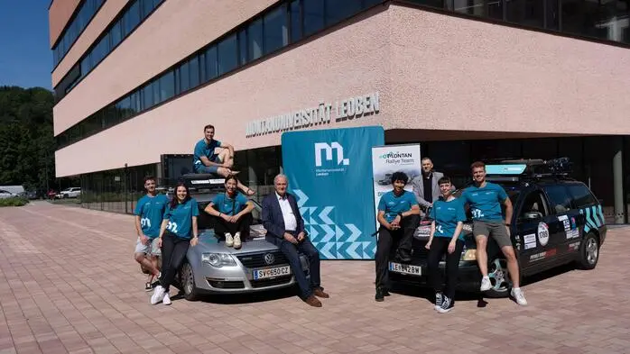 Das Montan Rallye Team mit Rektor Peter Moser und Vizerektor Thomas Prohaska