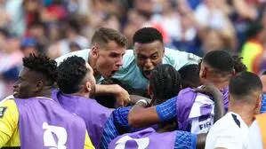 Frankreich jubelt nach dem Treffer zum 2:0 gegen Marokko
