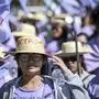 People participate in the "Margaridas' March" in Brasilia, Brazil, August 14, 2019. - The traditional "Margaridas' March," that takes its name from late Brazilian Labour union leader and human rights activist Margarida Maria Alves, is a demonstration that places special emphasis on women's rights, better conditions for the rural life and the strengthening of democracy. (Photo by EVARISTO SA / AFP)