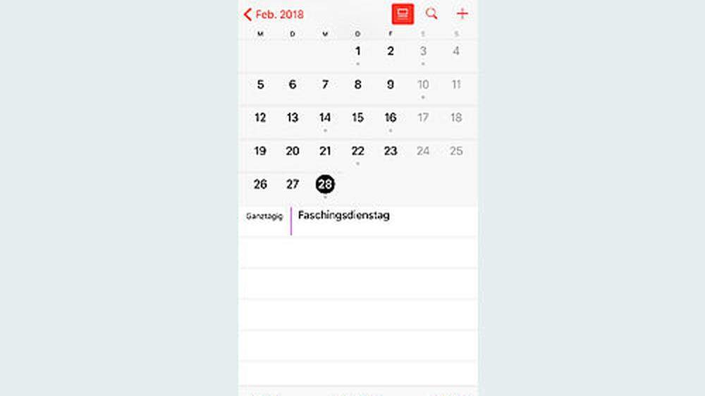 Der iPhone Kalender kennt den Faschingsdienstag nicht so ganz genau