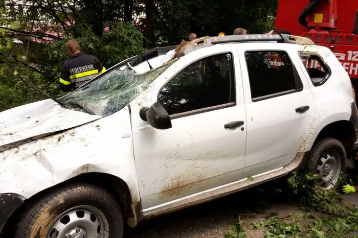 Mithilfe des Krans konnte das Auto aus dem Bachbett geborgen werden.