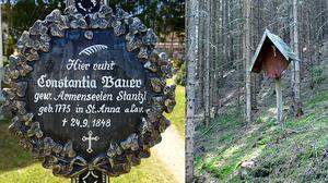 Ein schlichtes Holzkreuz im Wald erinnert an sie und ein kunstvoll geschmiedetes Grabkreuz steht auf dem Friedhof in Obdach 