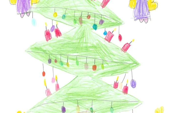 Engelchen wachen über den Christbaum Mit einem wachenden Lächeln im Gesicht hüten die Engelchen den Christbaum, den Lara Gaggl (5) aus Riegersdorf gemalt hat. Natürlich dürfen auch nicht die Geschenke fehlen und der goldene Weihnachtsstern.Ob sich zwischen dem Baumschmuck auch die eine oder andere Süßigkeit befindet?