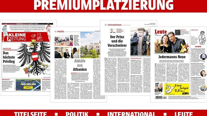 Premiumplatzierung: Titelseite, Politik, International, Leute (U4)
