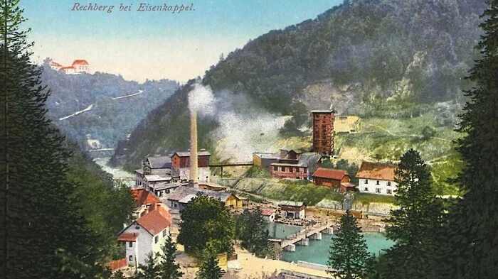Die 1989 geschlossene Zellulose- und Papierfabrik in Rechberg in der Gemeinde Eisenkappel-Vellach.