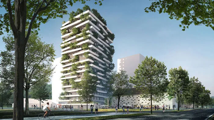 Das Rendering: So soll der fertig bewachsene Green Tower einmal ausschauen ...