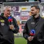 KLAGENFURT,AUSTRIA,16.MAR.25 - SOCCER - ADMIRAL Bundesliga, SK Austria Klagenfurt vs SCR Altach. Image shows head coach Peter Pacult (A.Klagenfurt) and head coach Fabio Ingolitsch (Altach) during an interview with sky. 
Photo: GEPA pictures/ Matthias Trinkl