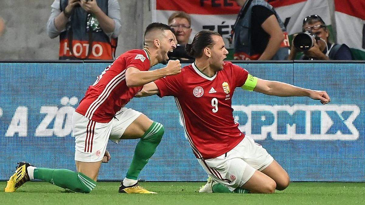 Zsolt Nagy, hier mit Adam Szalai, brachte Ungarn gegen Deutschland in Führung