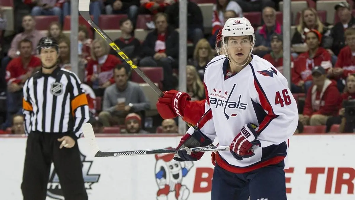 November 18 2015 Washington Capitals forward Michael Latta 46 defends during a regular season NH