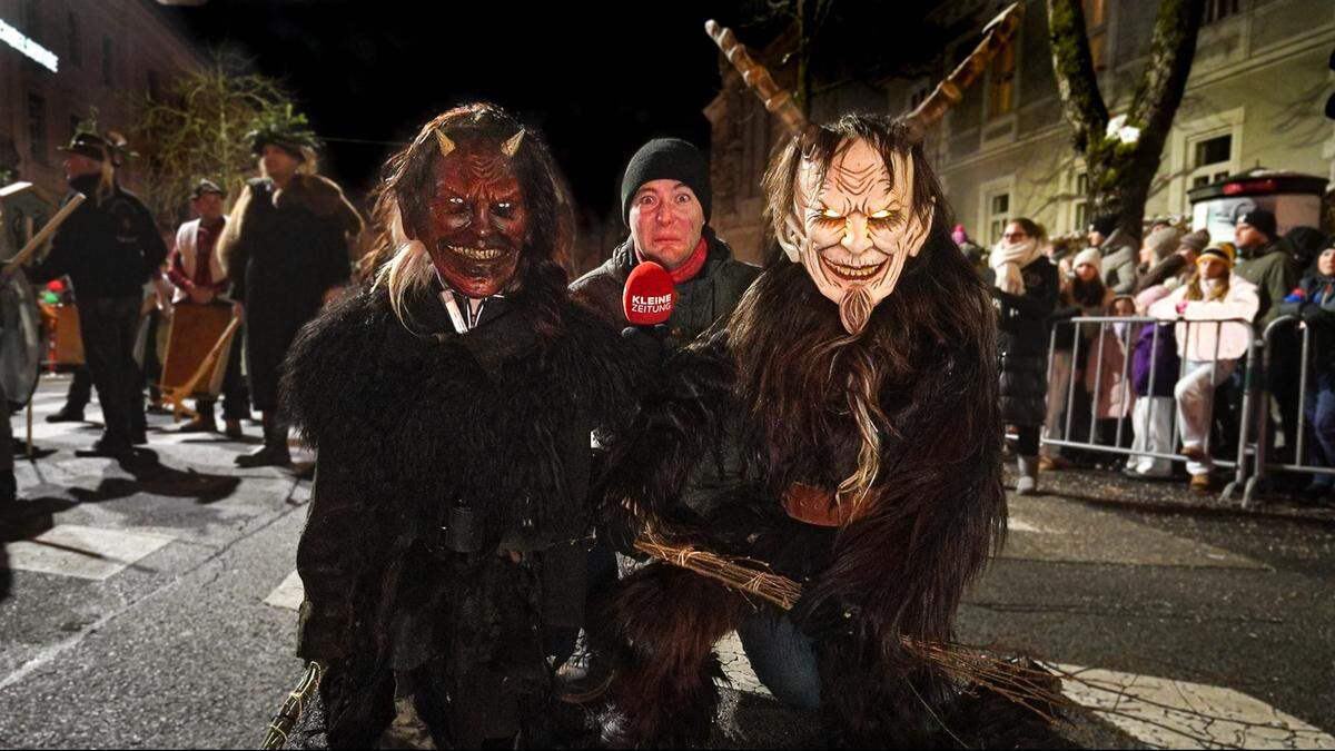 Sonderreporter Michael Großschädl mit vollem Einsatz beim Klagenfurter Krampusumzug