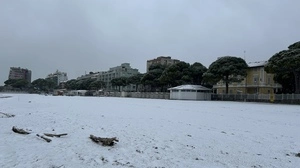 Der Strand in Grado mit einer dünnen Schneeschicht 