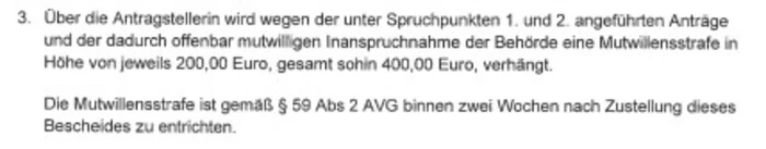 Die Strafe wurde nicht bezahlt, sondern beeinsprucht