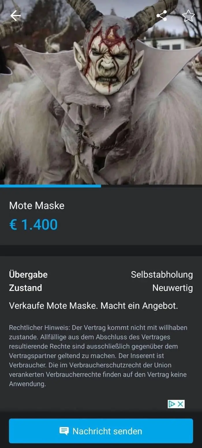 Mit Fotos von Krampusläufen wurden die Masken zum Verkauf angeboten