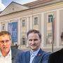 Andreas Skorianz (FPÖ), Janos Juvan (Neos) und Ronald Rabitsch (SPÖ) (von links) fordern von Bürgermeister Christian Scheider (TK) mehr Transparenz in der Causa Jost