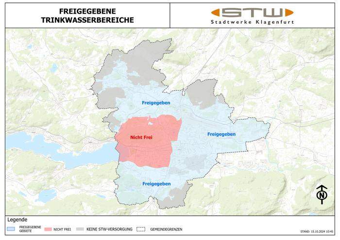 Die Karte der Stadtwerke zeigt die freigegebenen (blau) und nicht freigegebenen (rot) Stadteile