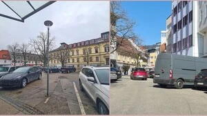 Am Bild sieht man parkende Autos und eine Laterne