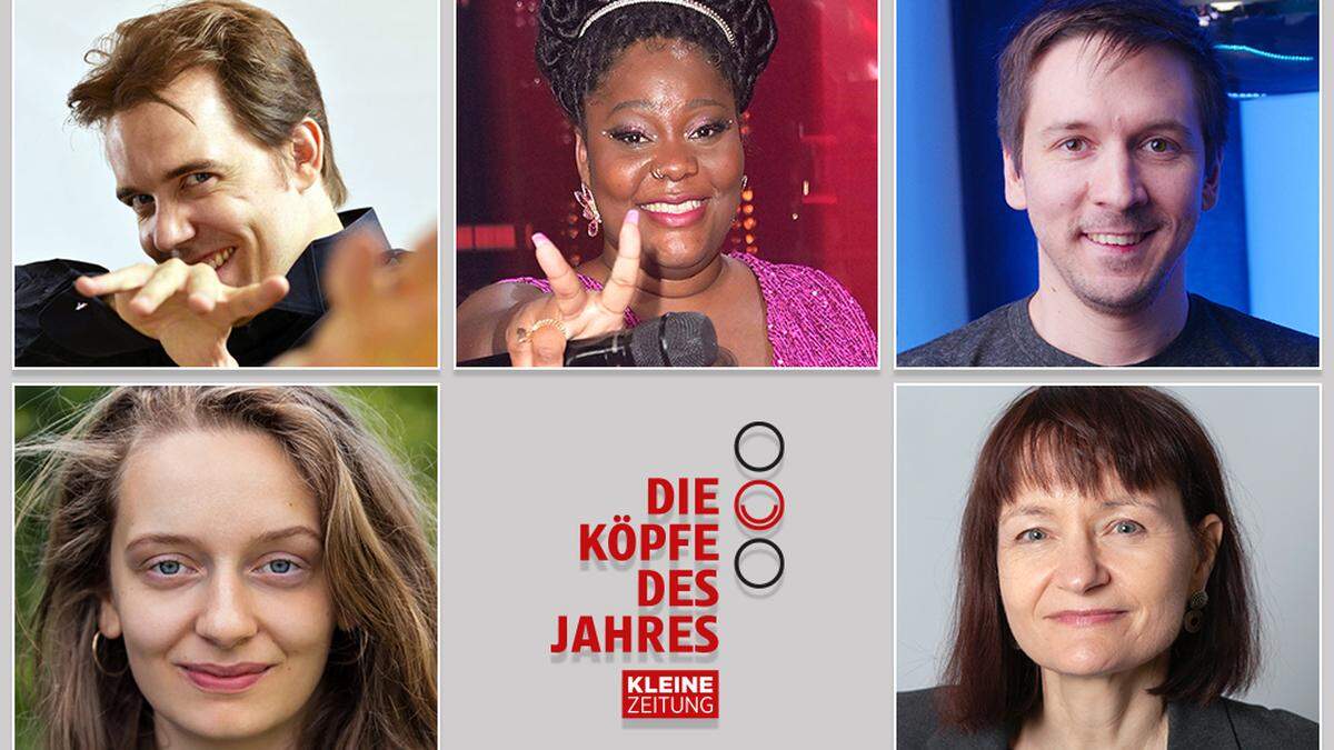 Die Nominierten: Julia Mikusch, Ingolf Wunder, Emely Myles, Roland Töfferl und Cvetka Lipuš (von links unten im Uhrzeigersinn)