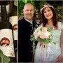 Ein Hochzeitspaar lacht in die Kamera 