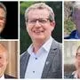 Ein Fotomontage mit den fünf Portaits der Spitzenkanditaten | Bürgermeister Thomas Schäfauer (Mitte) bekommt bei der nächsten Wahl Mitstreiter: Wolfgang Klinar, Horst Zwischenberger, Hellmuth Koch und Roman Grechenig (von links oben nach links unten)