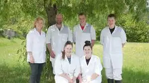 Sechs Personen stehen unter einem Baum