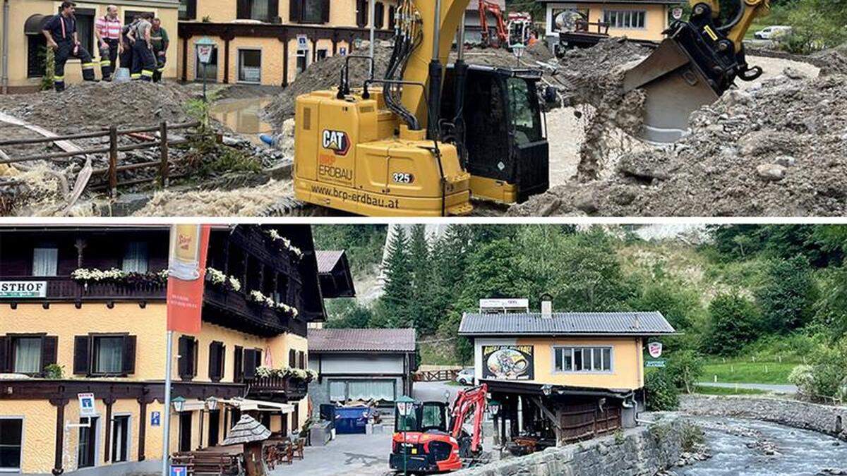 Wo vor drei Wochen noch alles verschlammt war, herrscht beim Gasthof Klammer wieder Ordnung