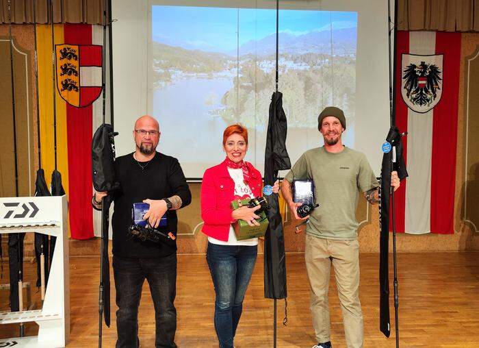 In der Wertung Karpfen: Jürgen Lober (3. Platz), Nicole Lichtenberg (1. Platz) und Lukas Petutschnig (2. Platz)