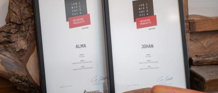 Für die Produkte „Johan“ und „Alma“ erhielt die Möbelmanufaktur Forcher zwei Preise