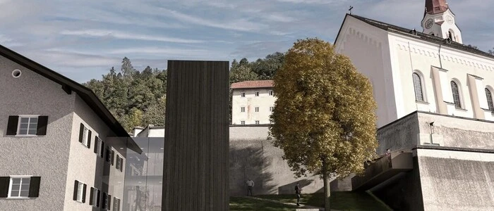 Ein Gemeindehaus mit einem Turm