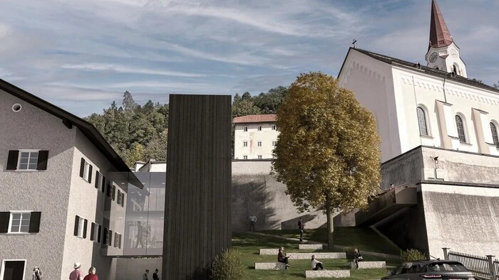 Ein Gemeindehaus mit einem Turm