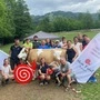 Eine Gruppe steht auf einer Wiese