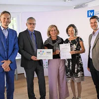 Jonas Claußen (Pädagogischer Leiter Bildungsdirektion Kärnten), Robert Derhaschnig (Bildungsdirektor), Gudrun Batek (MINT-Initiatorin), Elisabeth Ehrengruber (VS- Lehrerin Mallnitz), Wolfgang Gruber (Industriellenvereinigung)