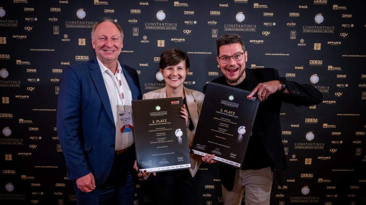 Martin Zandonella, Kathrin Angermann und Patrick Kleinfercher bei der Verleihung